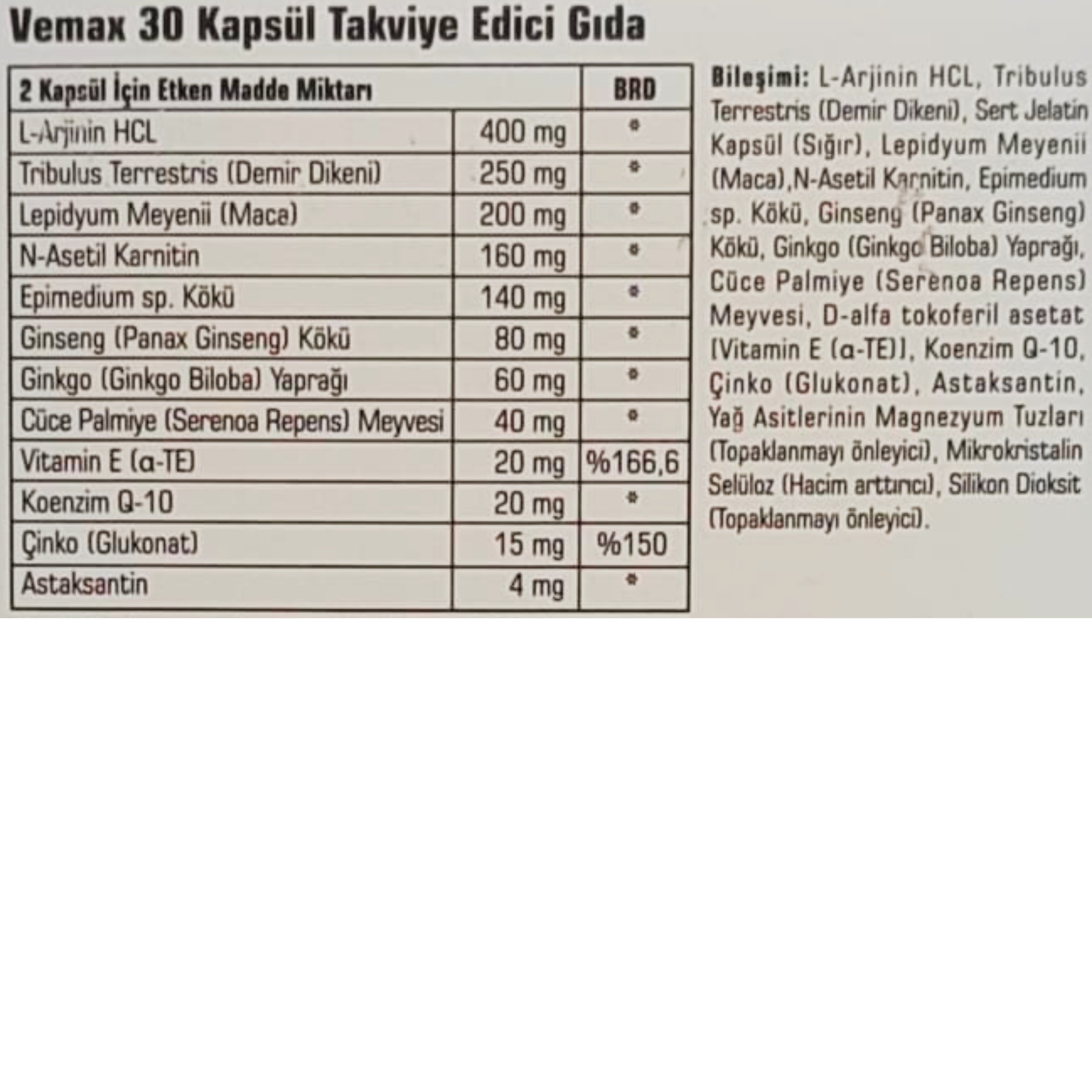 Vemax 30 Kapsül