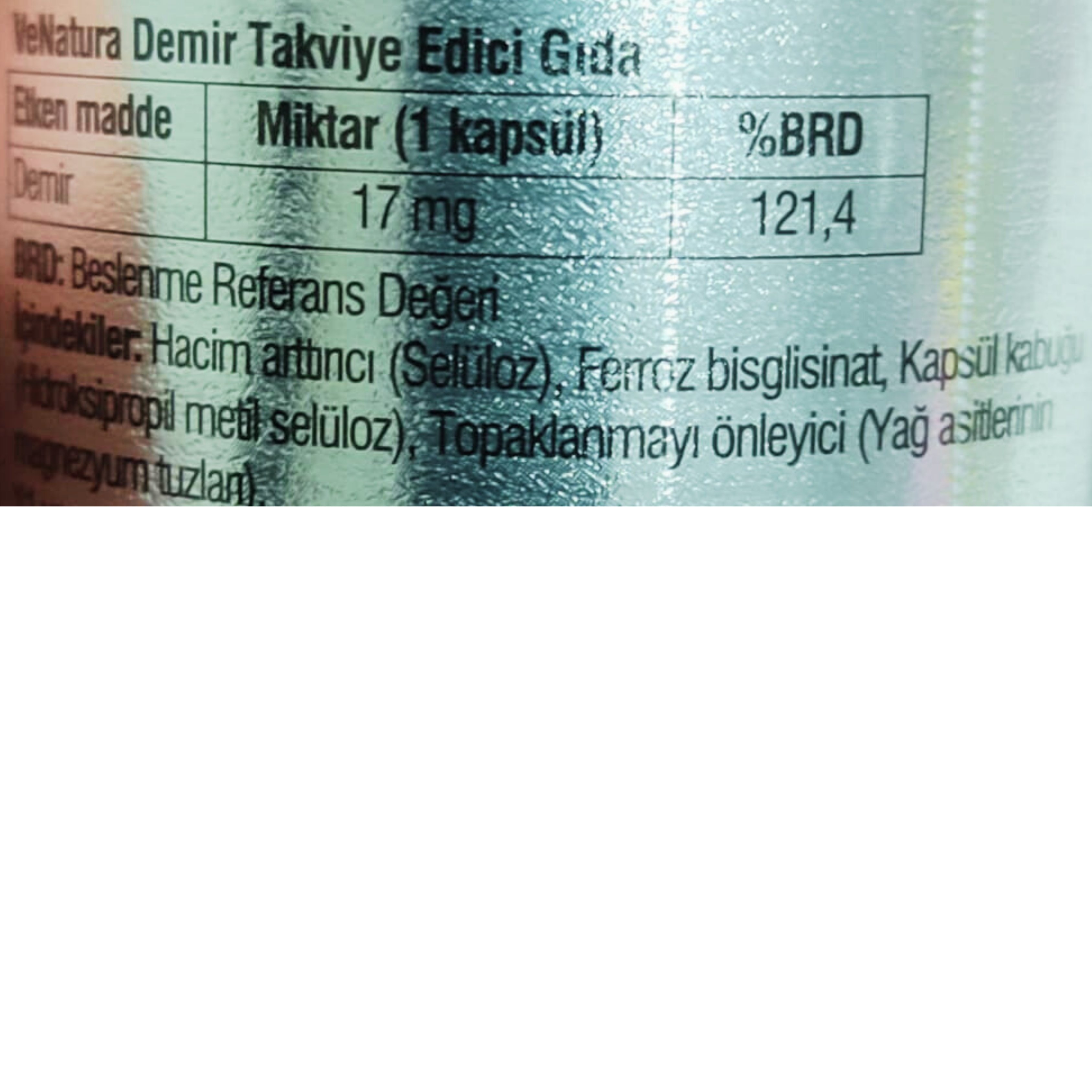 Venatura Demir Takviye Edici Gıda 17 mg 90 Kapsül