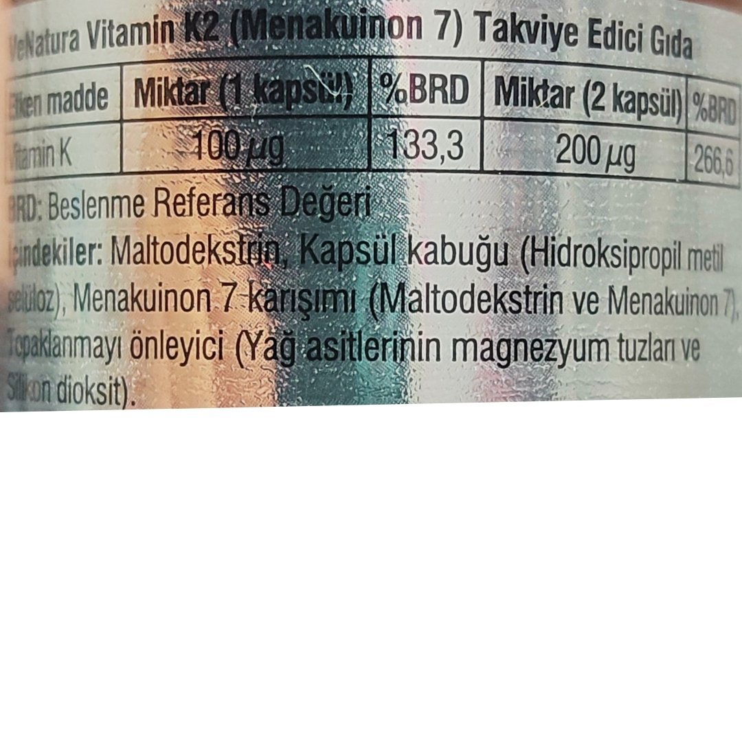 Venatura Vitamin K2 Menakuinon 7 Takviye Edici Gıda 60 Kapsül