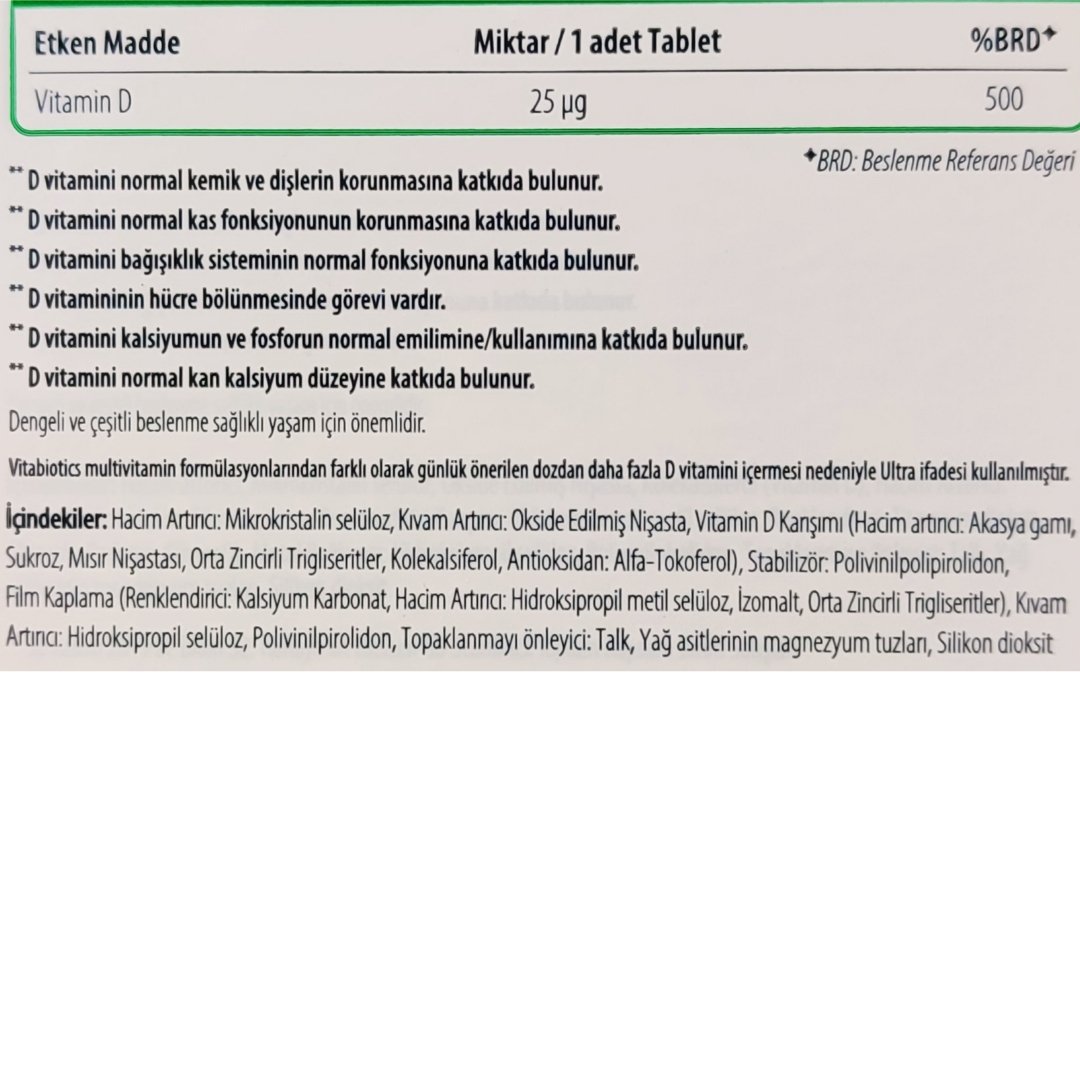 Vitabiotics Ultra Vitamin D D3 1000IU 96 Tablet