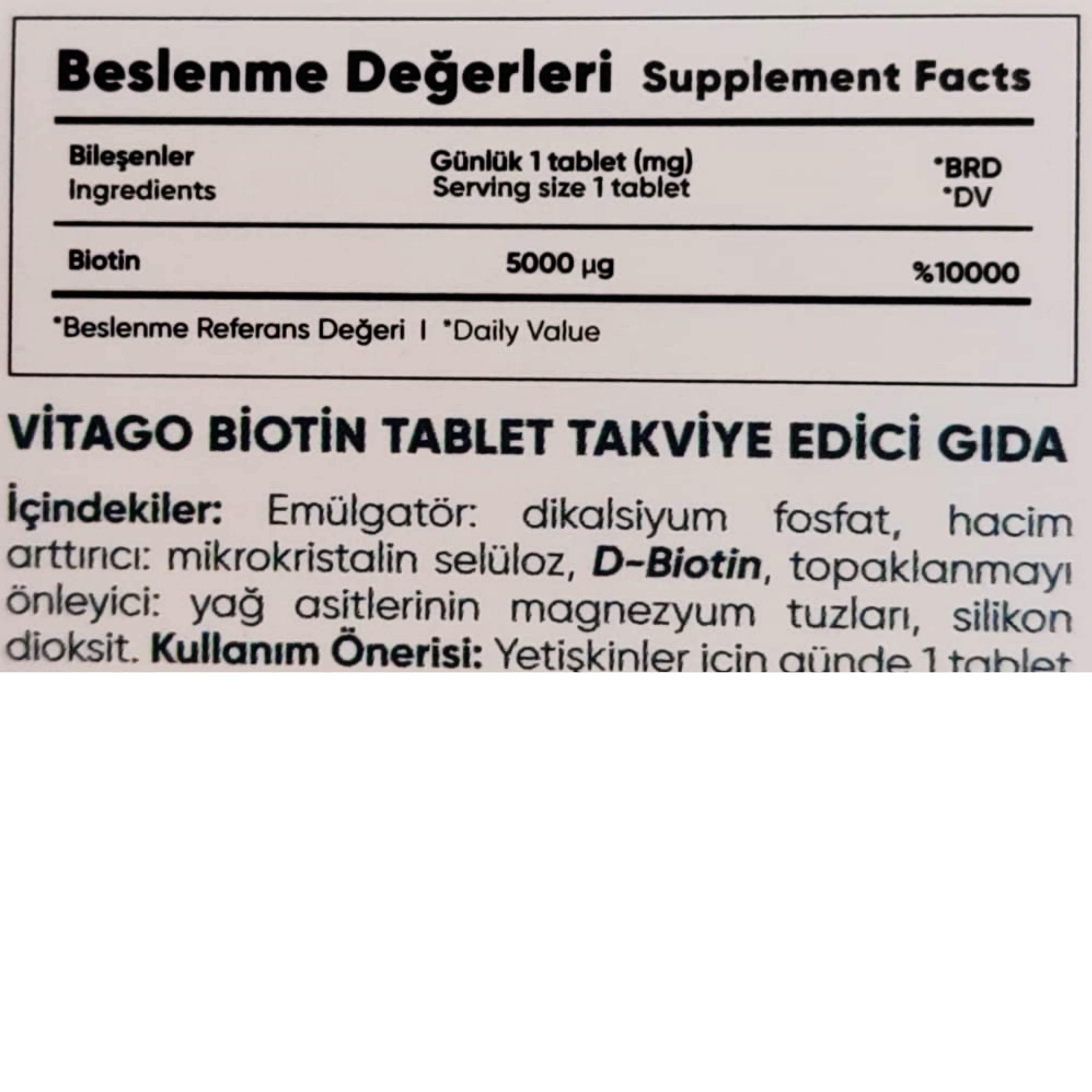 Vitago Biotin 5000 mcg 60 Tablet