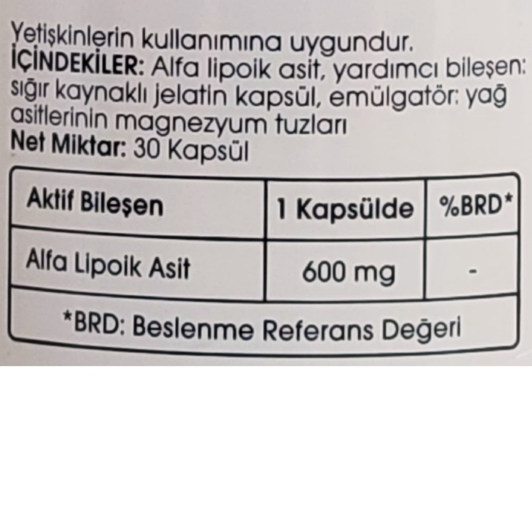 Voonka Alpha Lipoic Acid 600 mg 30 Kapsül