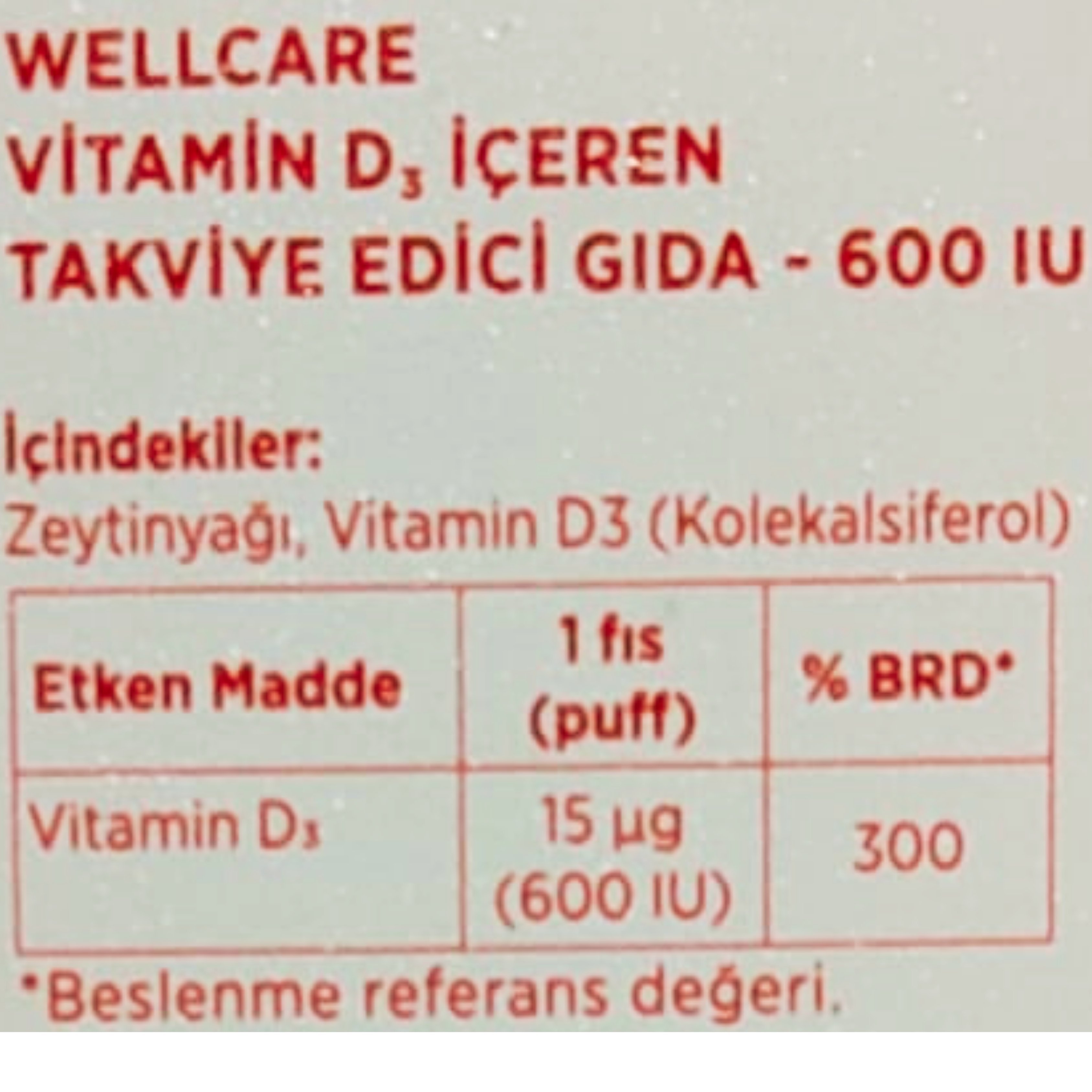 Wellcare Vitamin D3 Sprey 600 IU 30 ml