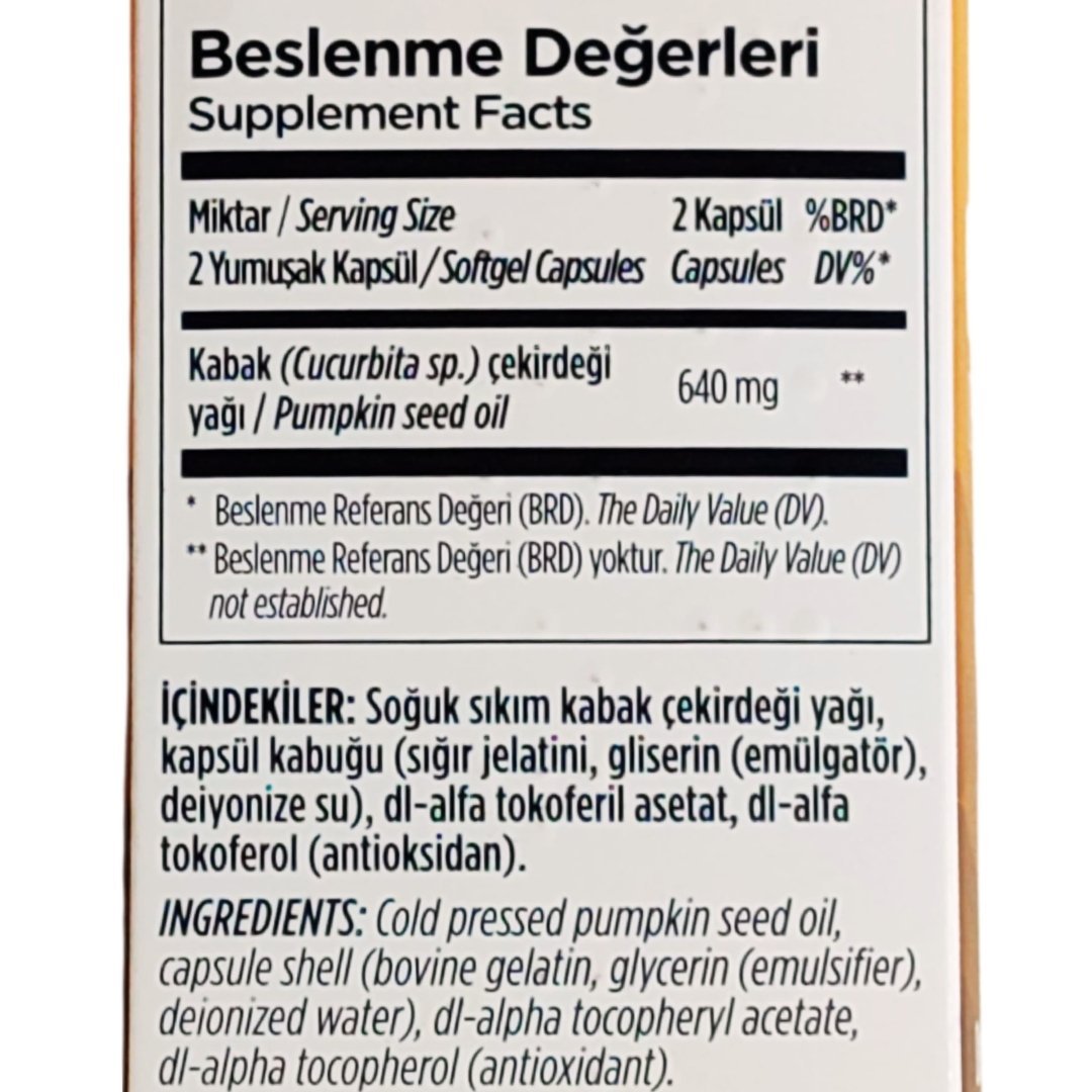 Zade Vital Kabak Çekirdeği Yağı 320 mg 60 Yumuşak Kapsül