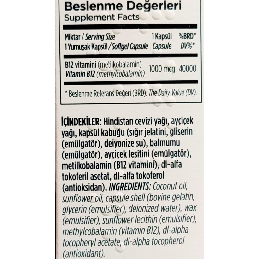 Zade Vital Vitamin B12 30 Yumuşak Kapsül