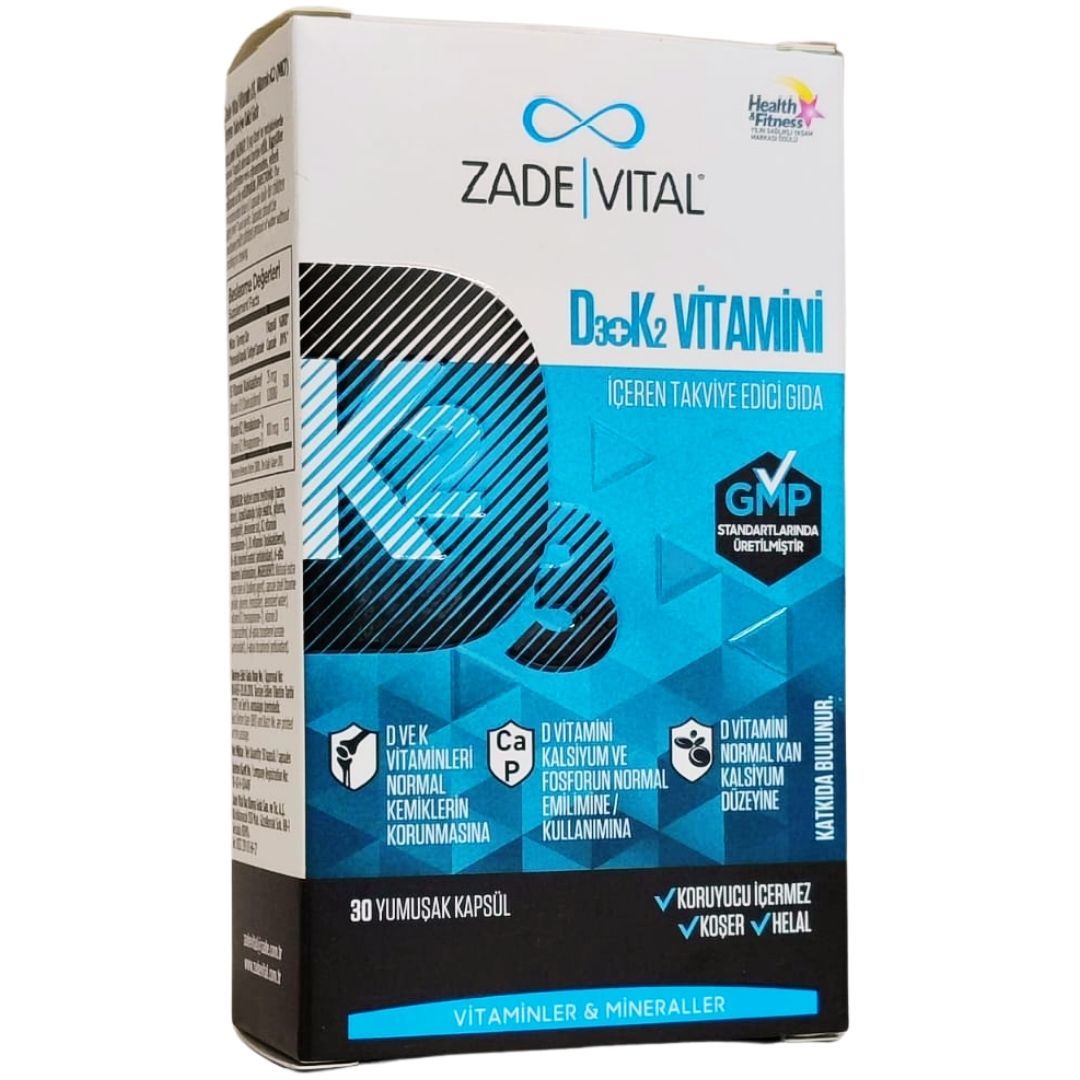 Zade Vital D3 + K2 Vitamini İçeren Takviye Edici Gıda 30 Yumuşak Kapsül