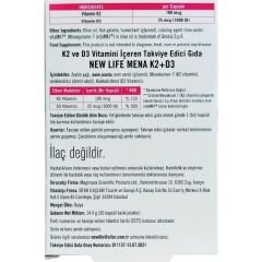 New Life Mena K2+D3 Takviye Edici Gıda 30 Kapsül
