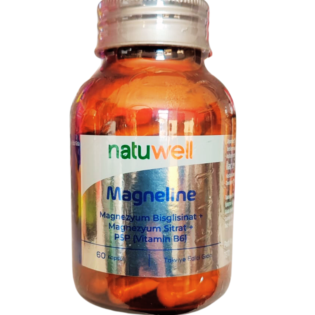 Natuwell Magneline Magnezyum Bisglisinat Magnezyum Sitrat P5p Vitamin B6 - 60 Kapsül