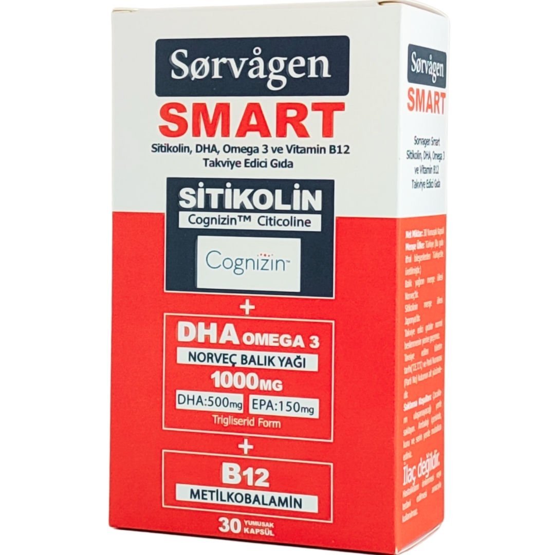 Sorvagen Smart Sitikolin DHA Omega 3 ve B12 30 Kapsül