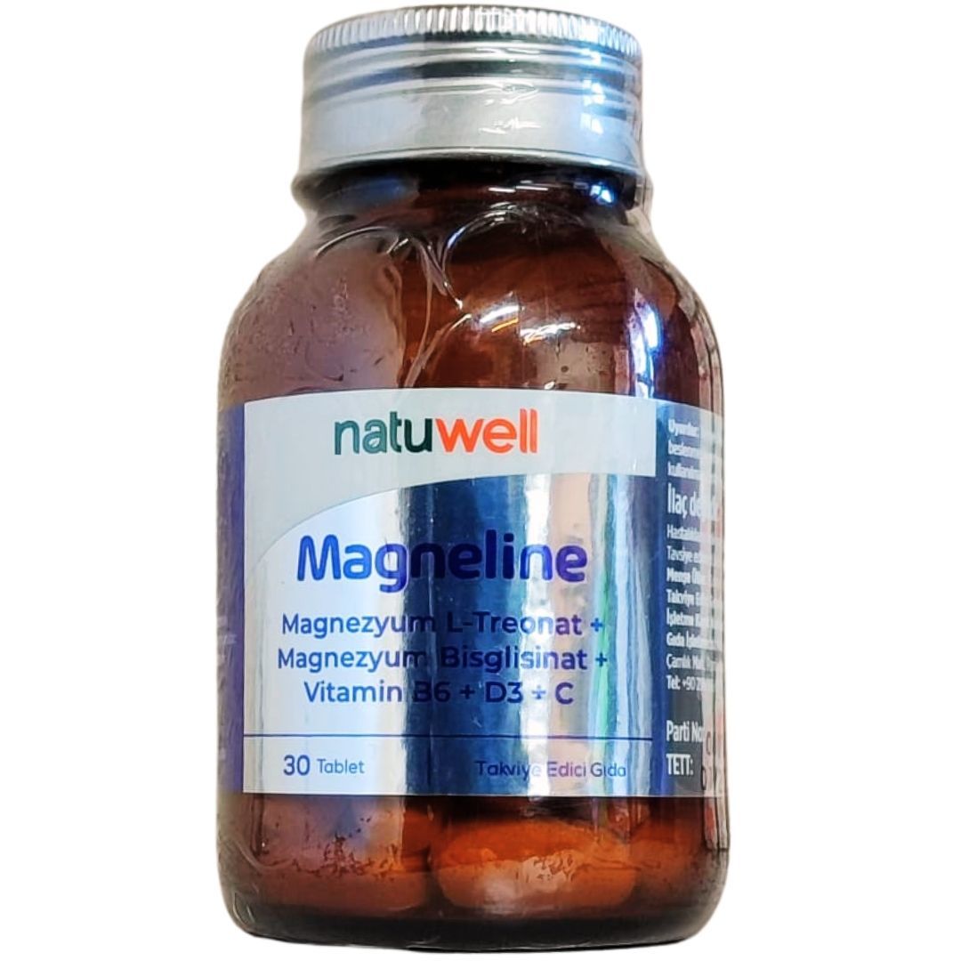 Natuwell Magneline Magnezyum L-Treonat+Bisglisinat+B6+D3+C 30 tablet