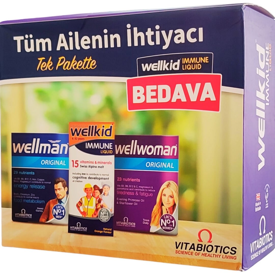 Wellman 30 Tablet+ Wellwoman 60 Tablet + Wellkid İmmune Liquid 150 ml - Kofre
