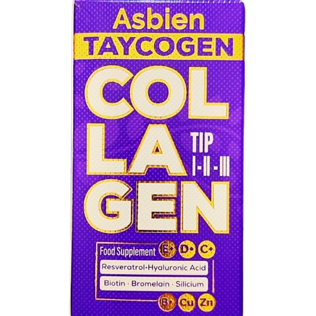 Asbien Taycogen Collagen,Resveratrol,Hyaluronic Acid ve Vitaminler İçeren Gıda Takviyesi 60 tablet