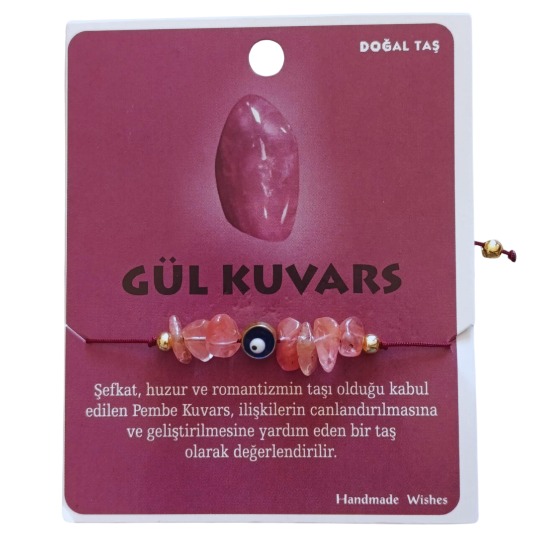 Doğaltaş GülKuvars Doğal Taş Makrome Örme Bileklik